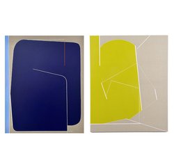 Isabelle Borges, BLUE, 2022, Acryl auf Leinen, 110×90 cm (links); AFFECTIVE MEMORIES 1, Acryl auf Leinwand, 155×145 cm (rechts)