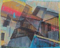 Christian Manss, Ticino Pareti, 2018, Acryl, Lack, Papier auf Leinwand, 30x24cm