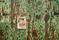 Tapete Jungle, Detail, Holzschnitt auf Papier, Maße variabel, 2016, Foto Herbert Boswank