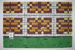 Jan Brokof, Hauswand, Holzschnitt auf Papier, 53 x 78 cm, 2004