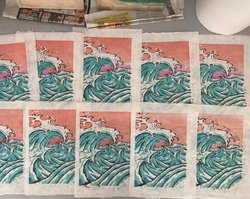 Ukiyo-e mit Tania Arens - Tania Arens, Wave, Holzschnitt, 22×30 cm, 2023.